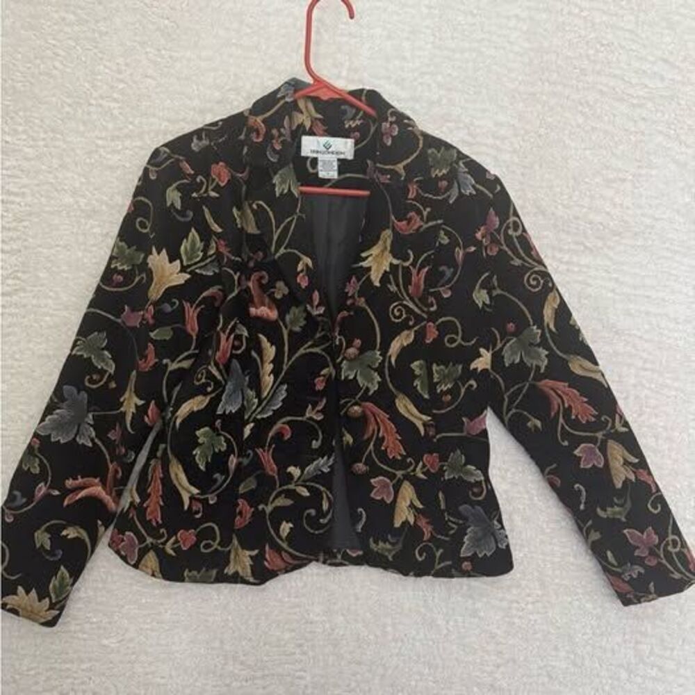 Vintage Erin London Black Floral Tapestry Blazer Jacket Women's Small - Picture 6 of 8